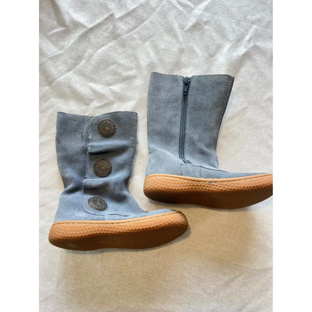Livie & Luca Girls Blue Grey Suede Leather Button Mid Calf Boots Size 7
